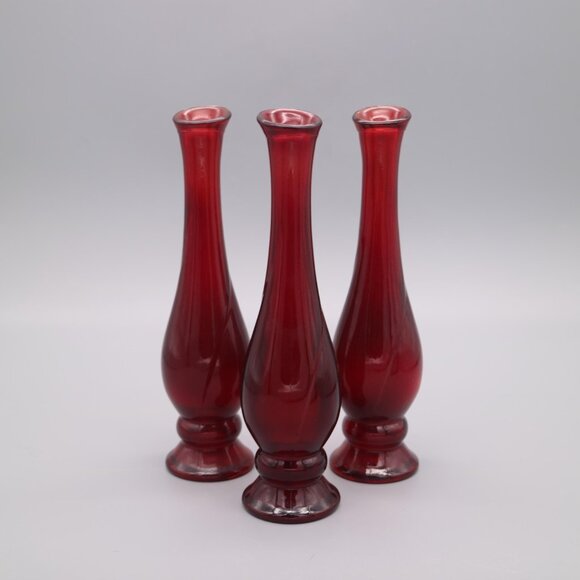 Vintage Avon Ruby Red Glass Bud Vase Apothecary Spout (Set of 3) - Picture 7 of 8